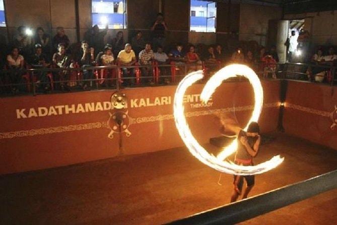 Kalaripayattu fire performance at Kadathanadan Kalari Centre, Thekkady